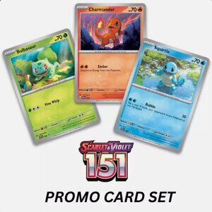 Pokemon 151 Poster Collection Promo Cards Squirtle Charmander Bulbasaur ☘️🔥💧
